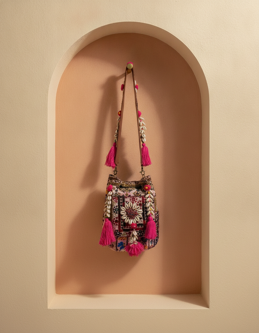 Shell Tassel Handcrafted Bucket Bag — Mulberry Bloom (Medium)