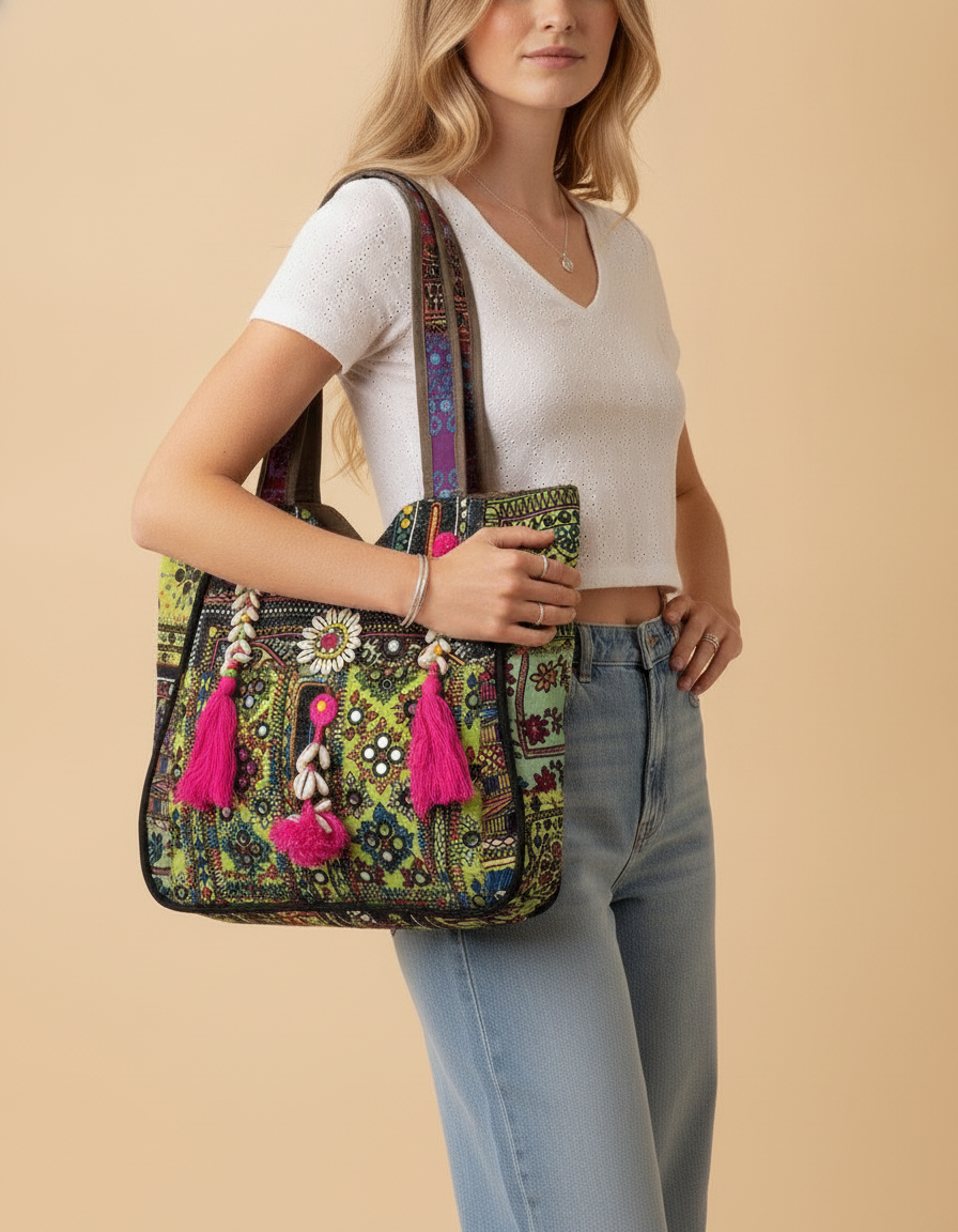 Shell Tassel Handcrafted Oversized Tote Bag — Fern Crossing