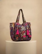 Shell Tassel Handcrafted Oversized Tote Bag — Mocha Meridian