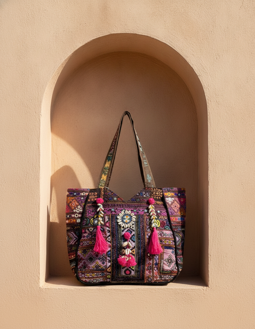 Shell Tassel Handcrafted Oversized Tote Bag — Orchid Odyssey
