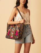 Shell Tassel Handcrafted Oversized Tote Bag — Saffron Caravan