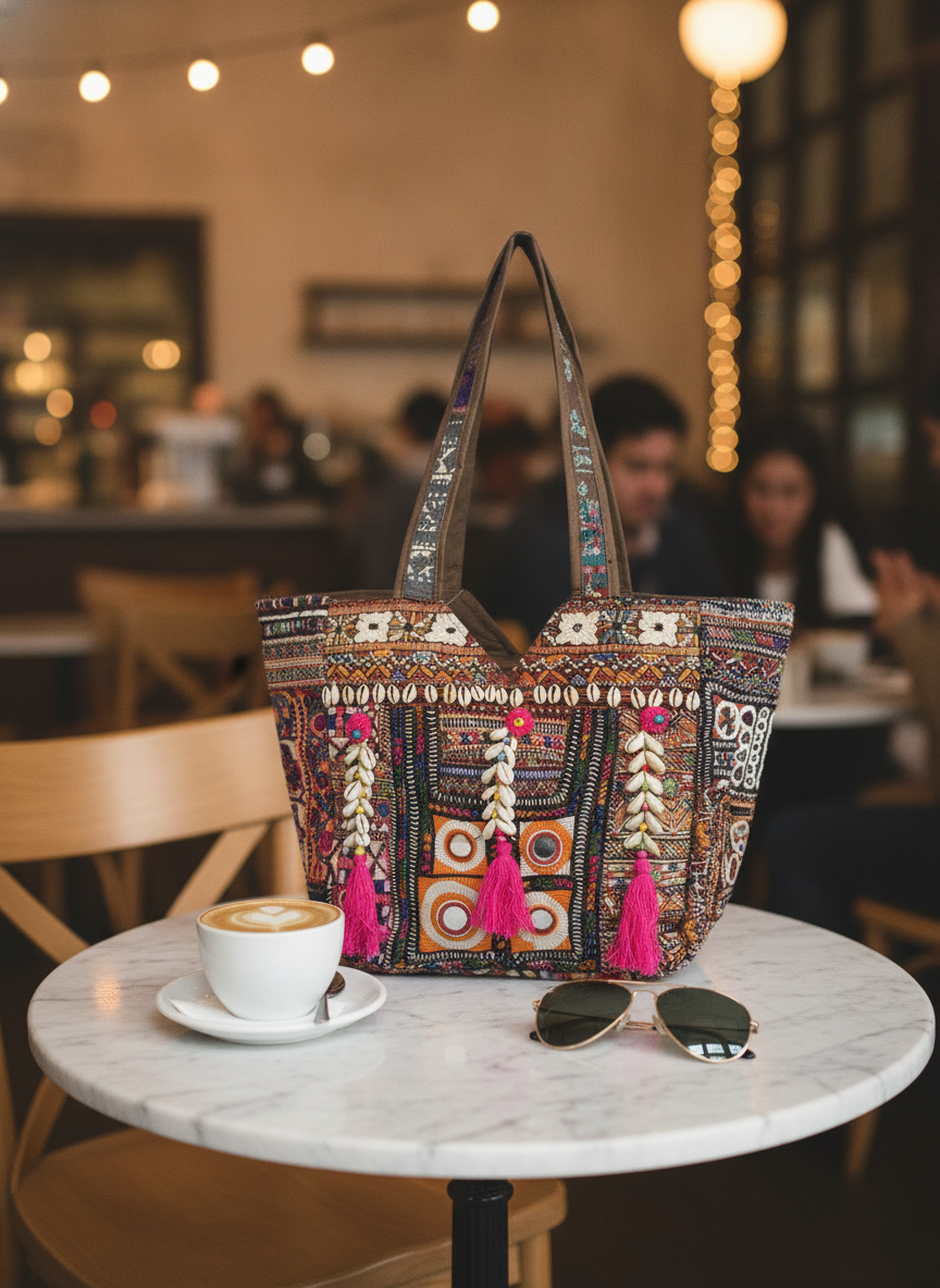 Shell Tassel Handcrafted Tote Bag — Ruby Mosaic