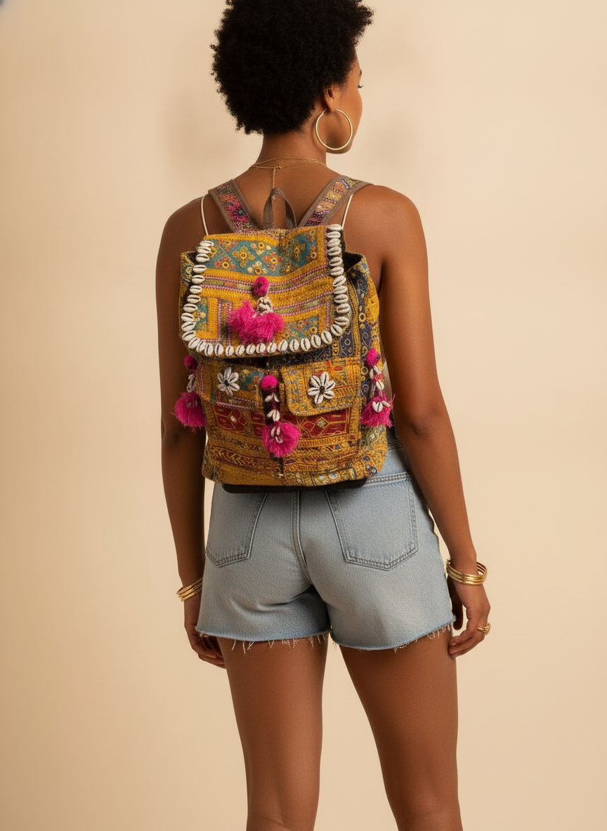 Shell Tassel Handcrafted Backpack — Saffron Trail