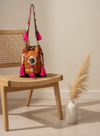 Shell Tassel Handcrafted Bucket Bag — Marigold Spark (Medium)
