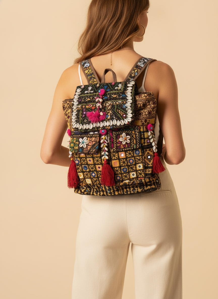 Shell Tassel Handcrafted Backpack — Onyx Compass