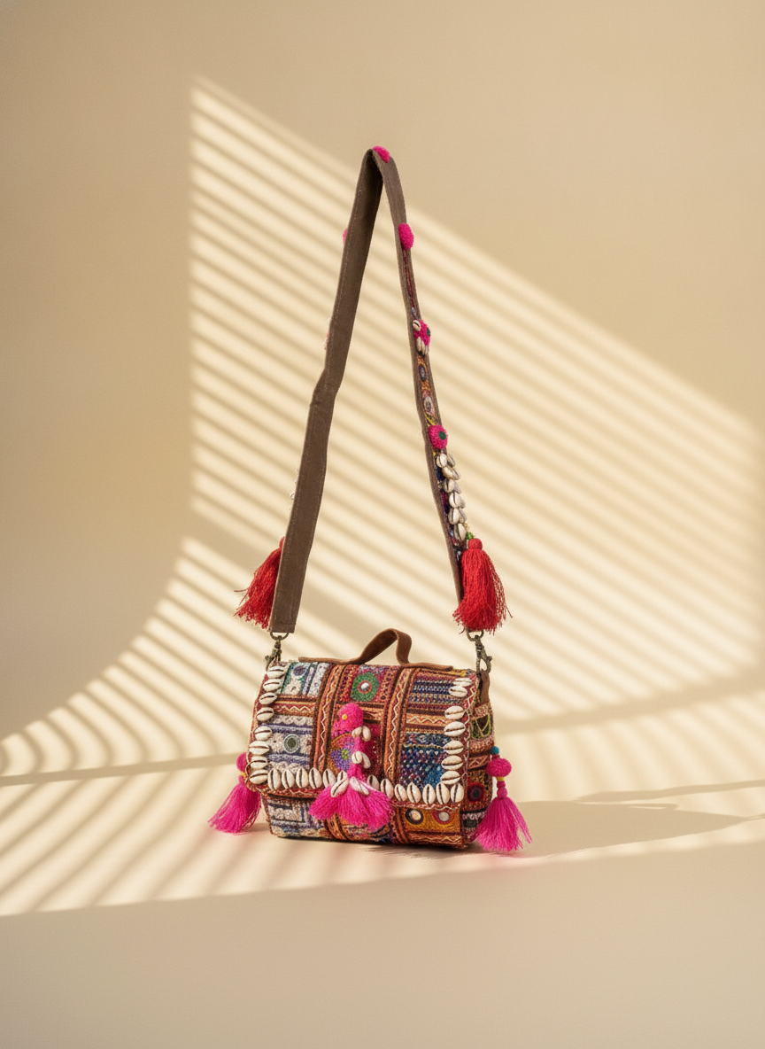 Shell Tassel Handcrafted Crossbody Bag — Laal Dori (Mini)