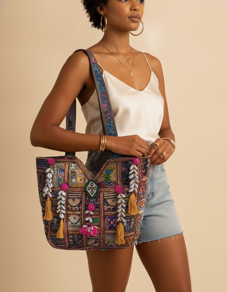 Shell Tassel Handcrafted Oversized Tote Bag — Umber Atlas