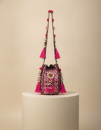 Shell Tassel Handcrafted Bucket Bag — Scarlet Bloom (Medium)