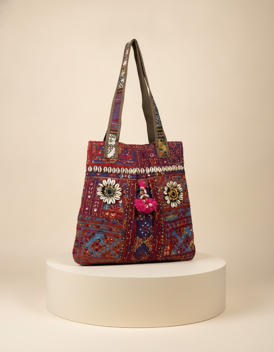 Shell Tassel Handcrafted Tote Bag — Garnet Haveli