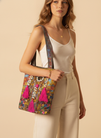 Shell Tassel Handcrafted Tote Bag — Fuchsia Tapestry