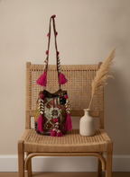 Shell Tassel Handcrafted Bucket Bag — Crimson Bloom (Medium)