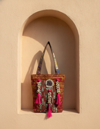 Shell Tassel Handcrafted Tote Bag — Crimson Mosaic