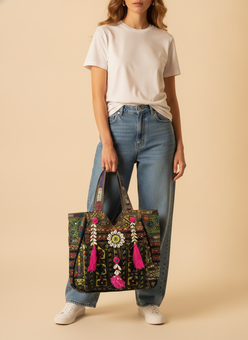 Shell Tassel Handcrafted Oversized Tote Bag — Cypress Passage