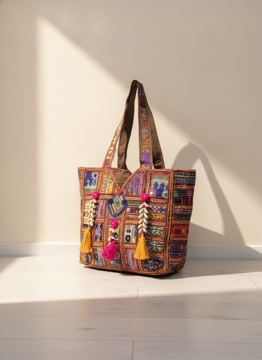 Shell Tassel Handcrafted Oversized Tote Bag — Ember Wayfarer
