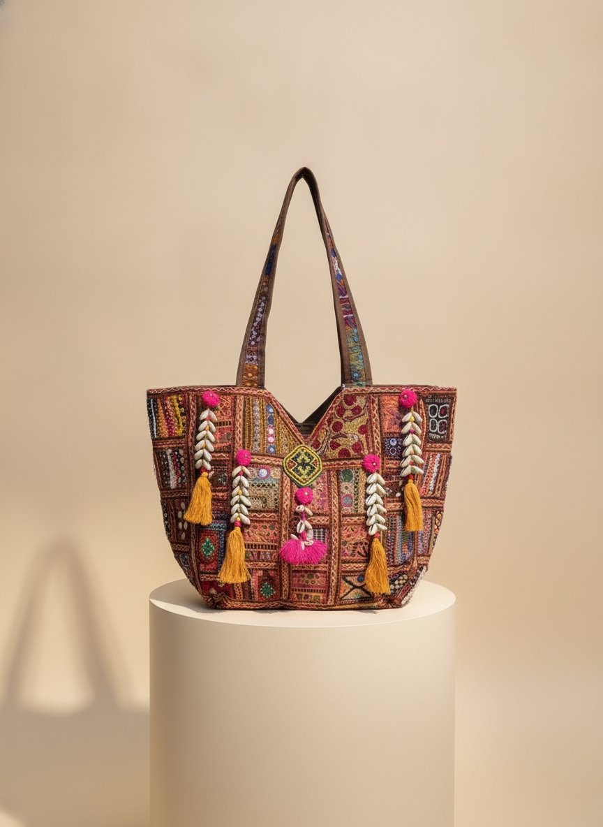Shell Tassel Handcrafted Oversized Tote Bag — Henna Journey