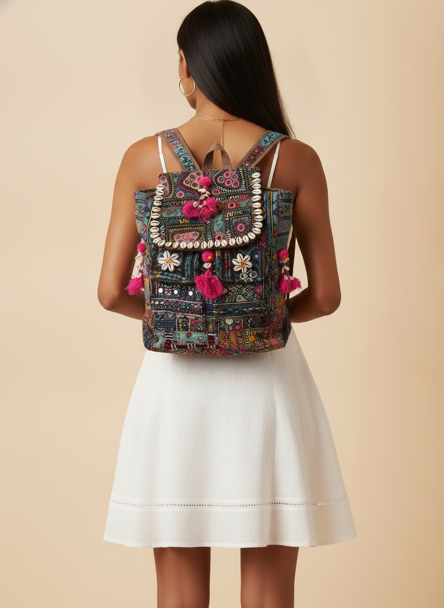 Shell Tassel Handcrafted Backpack — Indigo Passage
