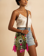 Shell Tassel Handcrafted Bucket Bag — Fern Prism (Medium)