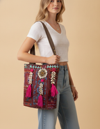 Shell Tassel Handcrafted Tote Bag — Garnet Fringe