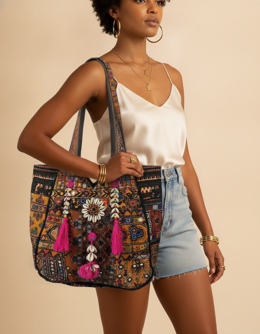 Shell Tassel Handcrafted Oversized Tote Bag — Chestnut Expedition