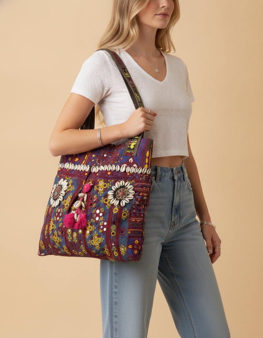 Shell Tassel Handcrafted Tote Bag — Amethyst Darbar