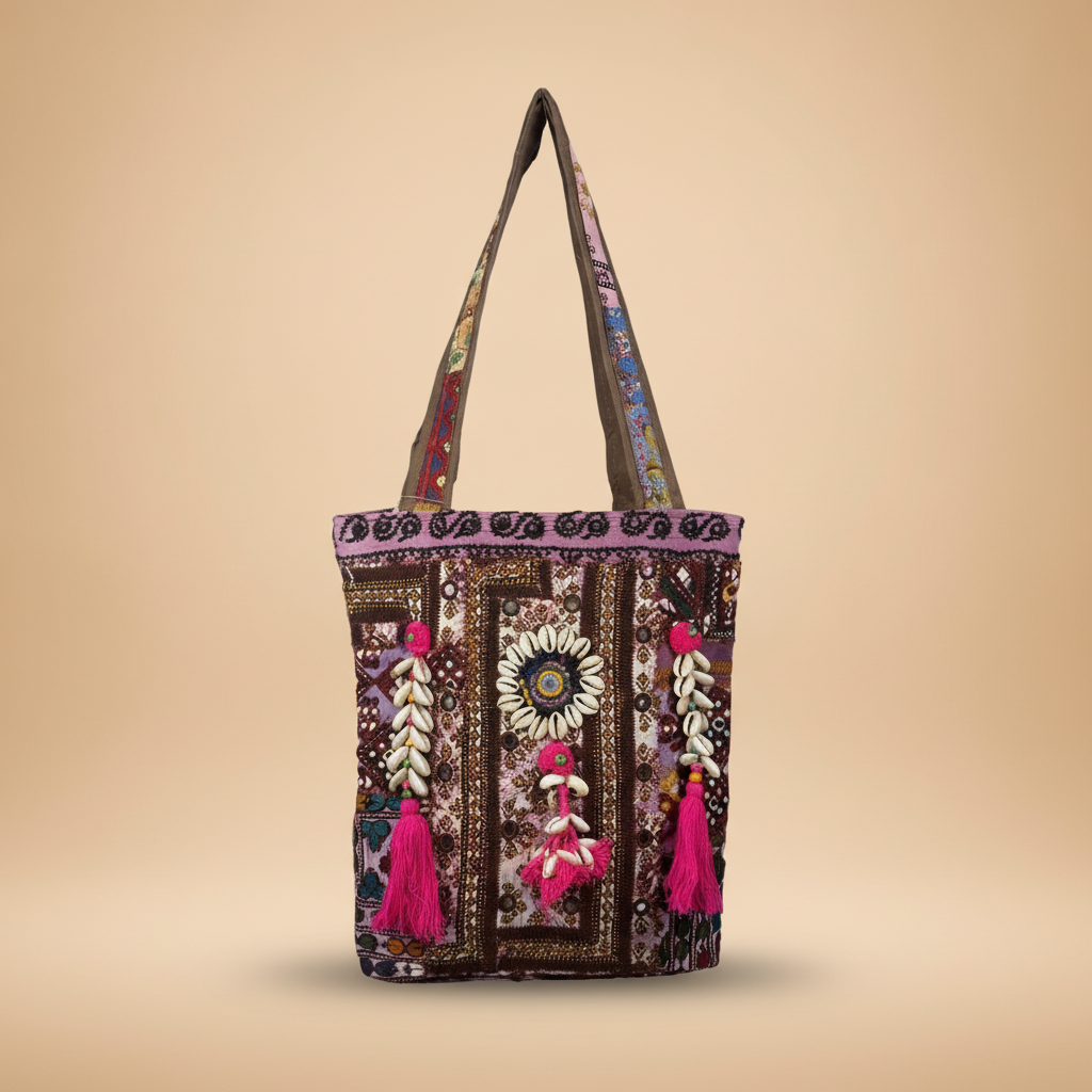 Shell Tassel Handcrafted Tote Bag — Mahogany Fringe