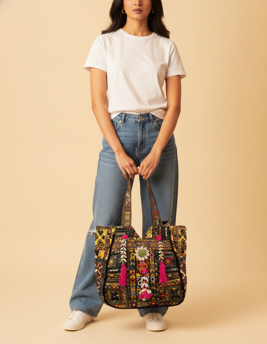 Shell Tassel Handcrafted Oversized Tote Bag — Amber Horizon