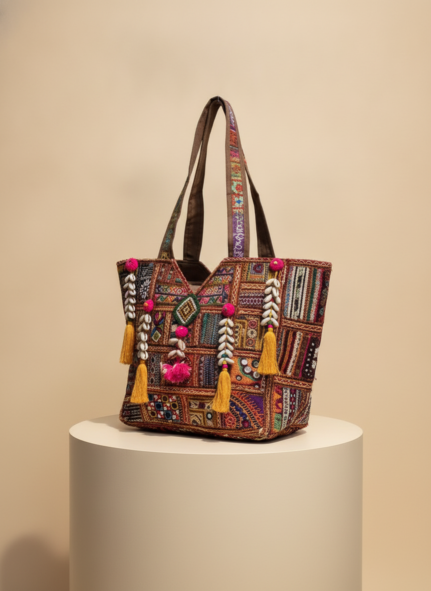 Shell Tassel Handcrafted Oversized Tote Bag — Bronze Pathway