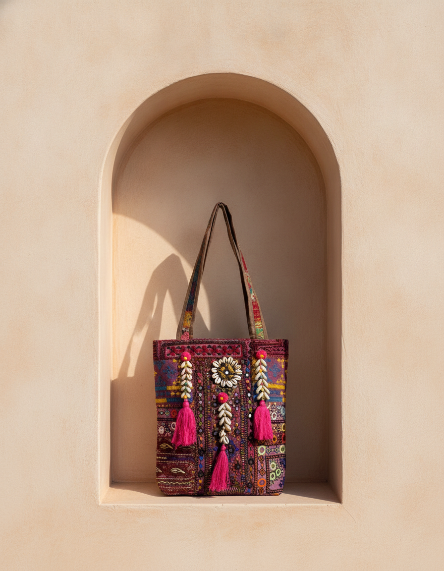Shell Tassel Handcrafted Tote Bag — Merlot Fringe