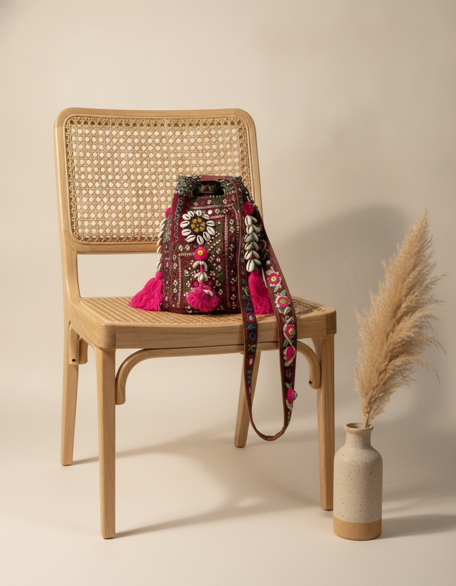 Shell Tassel Handcrafted Bucket Bag — Cocoa Bloom (Medium)