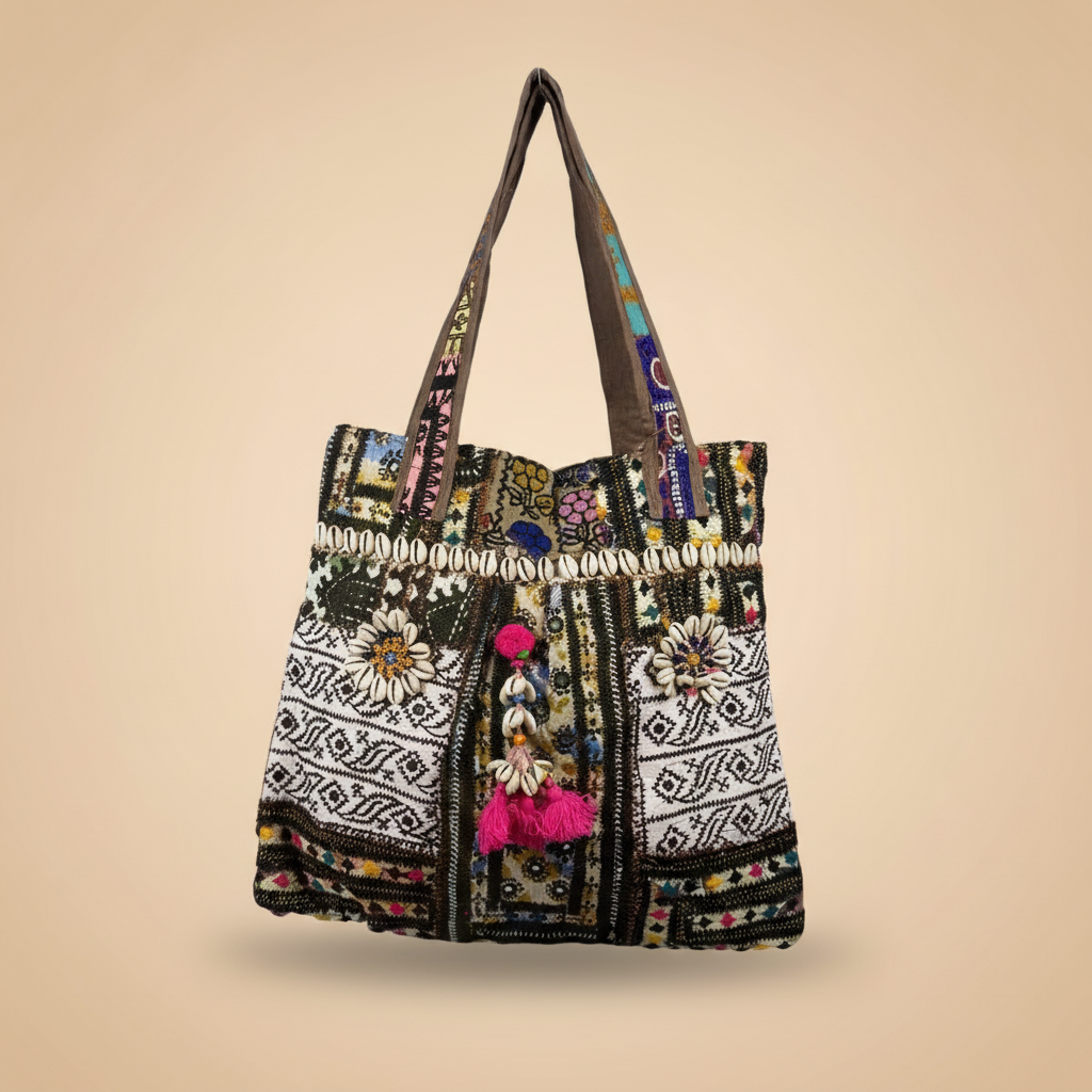Shell Tassel Handcrafted Tote Bag — Ochre Haveli