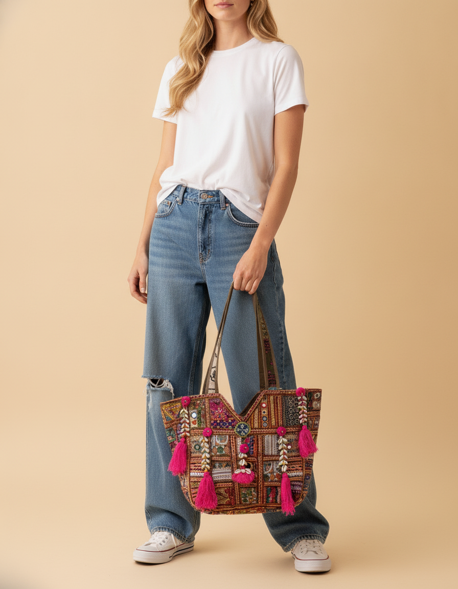 Shell Tassel Handcrafted Oversized Tote Bag — Walnut Nomad
