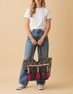 Shell Tassel Handcrafted Tote Bag — Bronze Tapestry