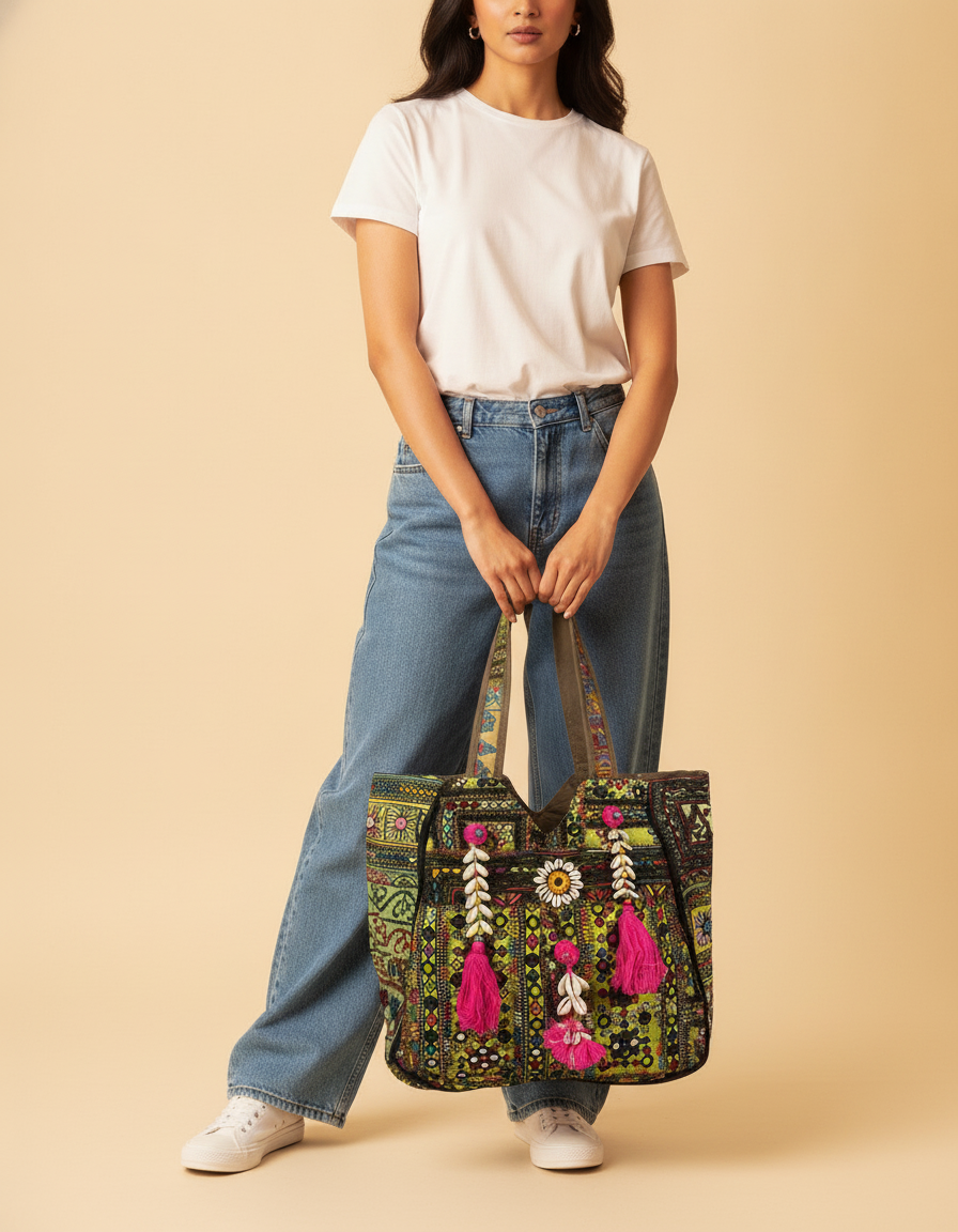 Shell Tassel Handcrafted Oversized Tote Bag — Juniper Voyage