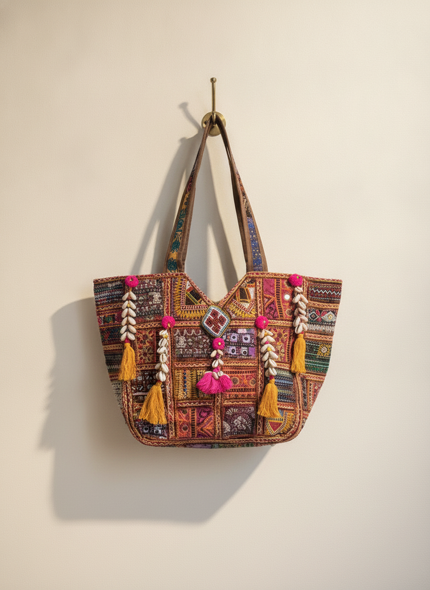 Shell Tassel Handcrafted Oversized Tote Bag — Saffron Traverse