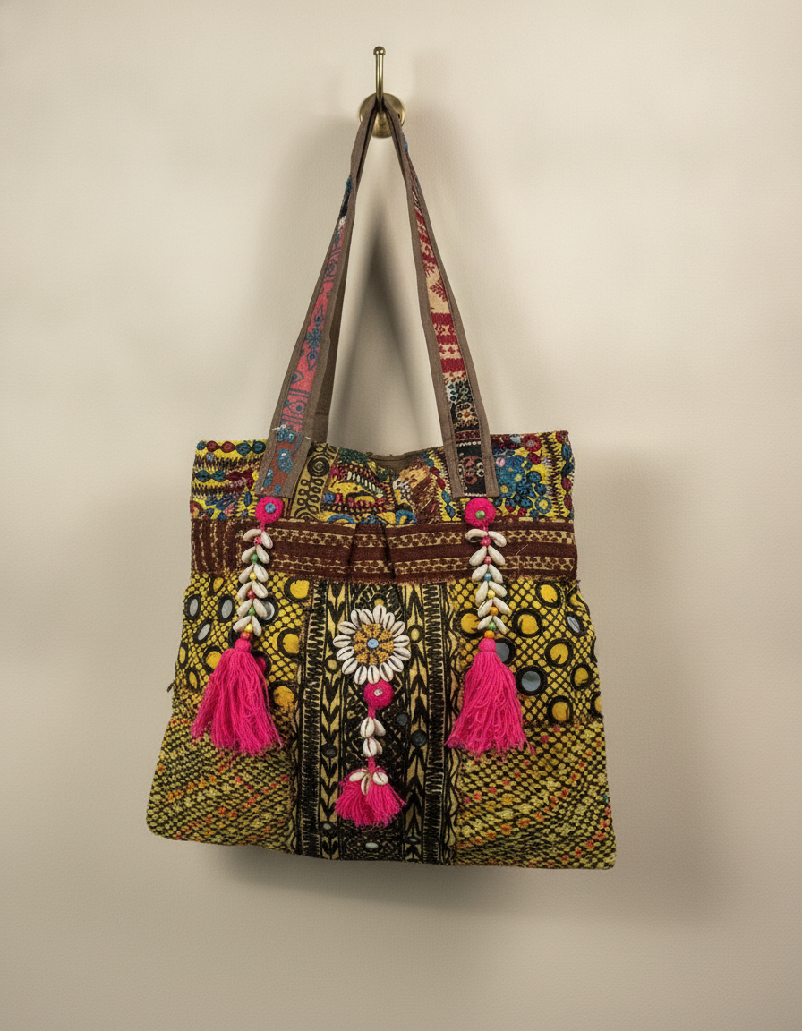 Shell Tassel Handcrafted Tote Bag — Moss Rajwada