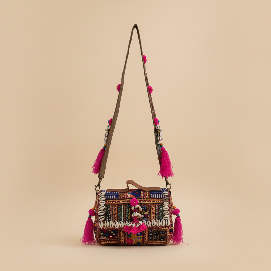 Shell Tassel Handcrafted Crossbody Bag — Rani Rang (Mini)