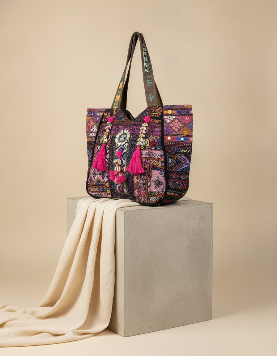 Shell Tassel Handcrafted Oversized Tote Bag — Orchid Odyssey