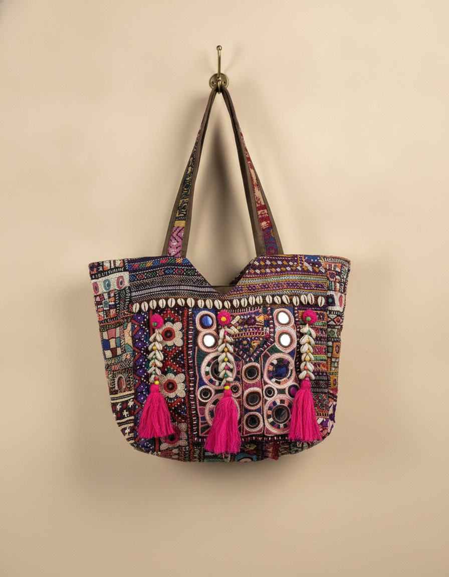 Shell Tassel Handcrafted Tote Bag — Onyx Tapestry