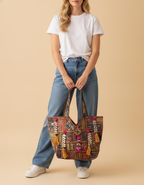 Shell Tassel Handcrafted Oversized Tote Bag — Terracotta Compass