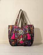 Shell Tassel Handcrafted Oversized Tote Bag — Mocha Meridian