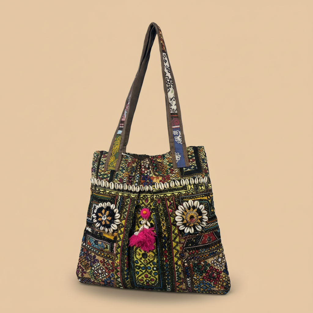 Shell Tassel Handcrafted Tote Bag — Emerald Darbar
