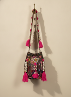 Shell Tassel Handcrafted Bucket Bag — Garnet Bloom (Medium)