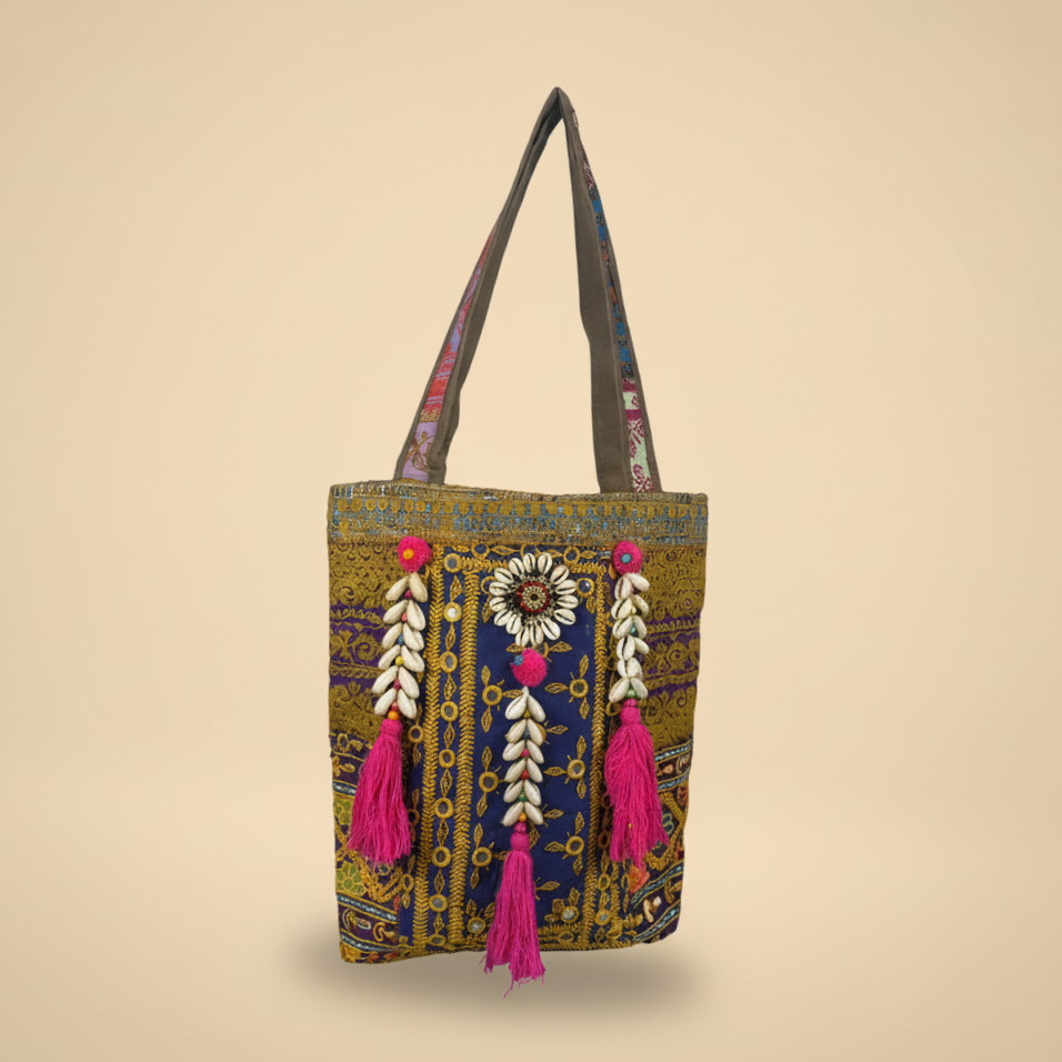 Shell Tassel Handcrafted Tote Bag — Ochre Fringe