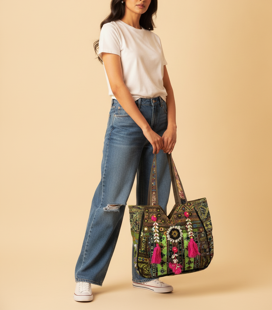 Shell Tassel Handcrafted Oversized Tote Bag — Willow Trail