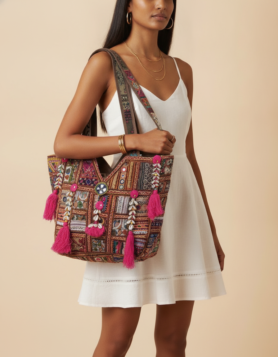 Shell Tassel Handcrafted Oversized Tote Bag — Walnut Nomad