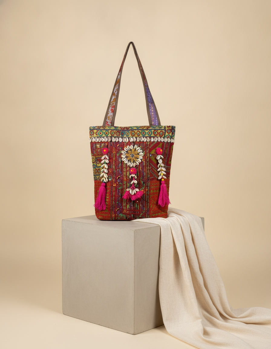 Shell Tassel Handcrafted Tote Bag — Twilight Mosaic