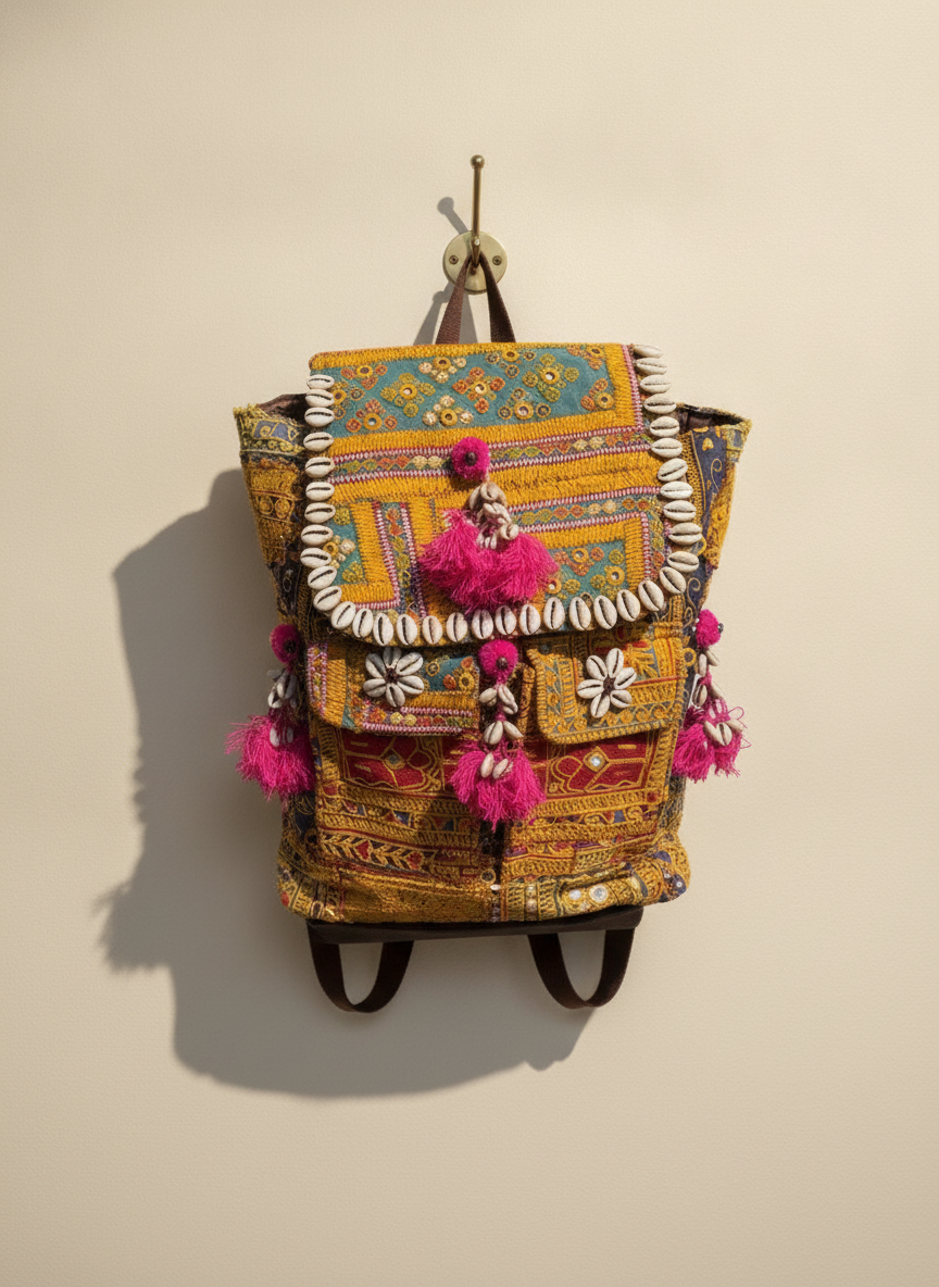 Shell Tassel Handcrafted Backpack — Saffron Trail