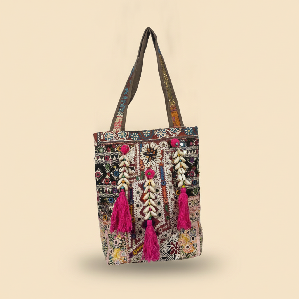 Shell Tassel Handcrafted Tote Bag — Sandstone Fringe