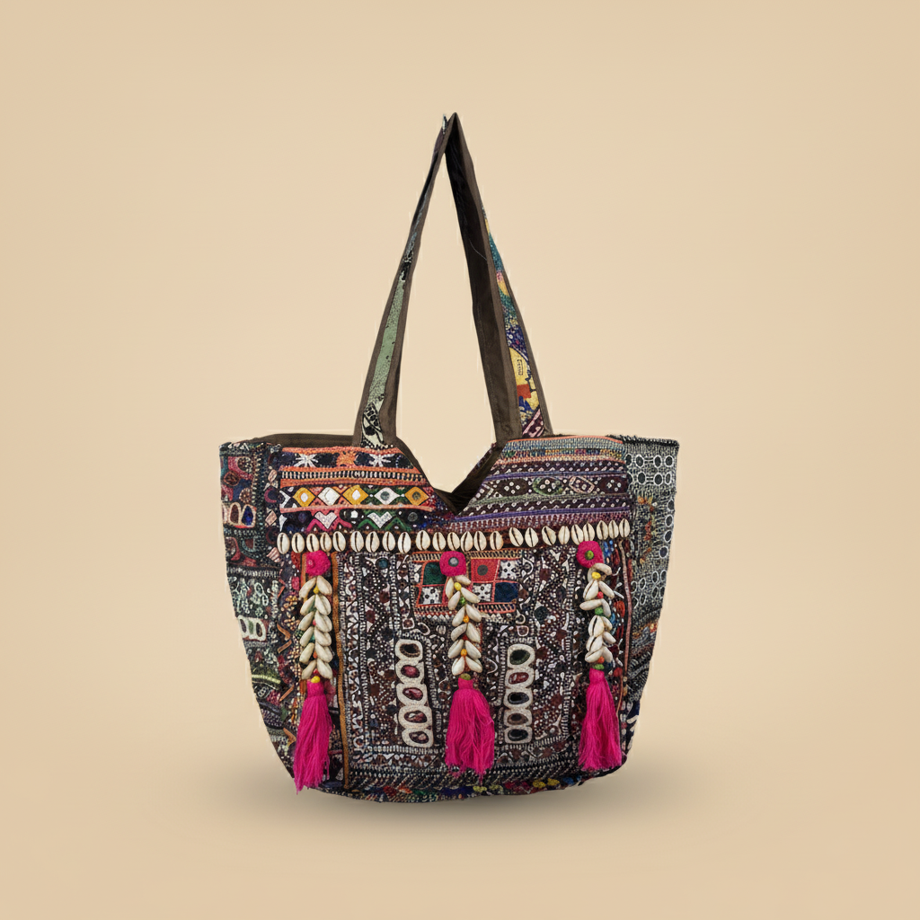 Shell Tassel Handcrafted Tote Bag — Slate Tapestry