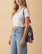 Shell Tassel Handcrafted Bucket Bag — Cobalt Aura (Medium)